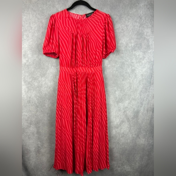 Toccin Elyse Striped Pleated Pink Midi Spring Wedding Formal Dress‎ Size 14 - Picture 6 of 11